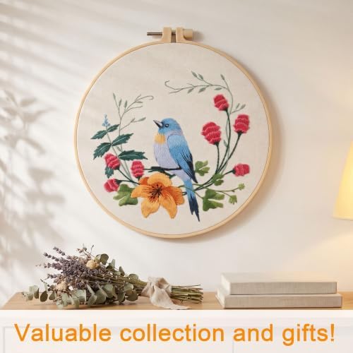 Harimau Beginner Adult Embroidery Kit, All-in-One Starter Pack with 3 Patterns, 3 Hoops, Scissors, Needles, Instruction Manual & Stitching Video Guides