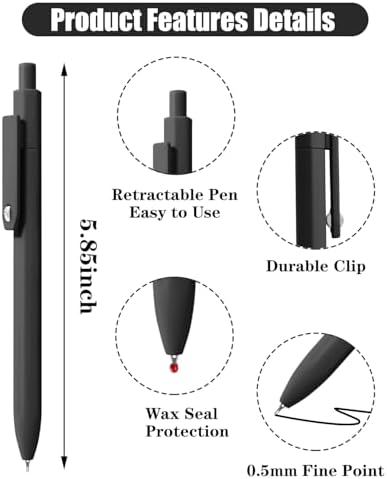 Vitoler Pens, Black Ink, 8pcs 0.5mm Smooth Writing Gel Pens with Fidget