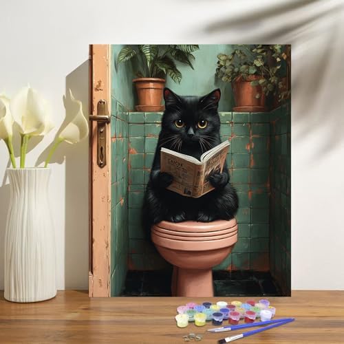 obterie Black Cat Paint by Numbers Kit for Adults Beginner Animals Oil Painting Kit Adult Paint by Number Kits on Canvas DIY Painting for Beginners Art by Numbers for Gifts Home Wall Decor 16x20 Inch