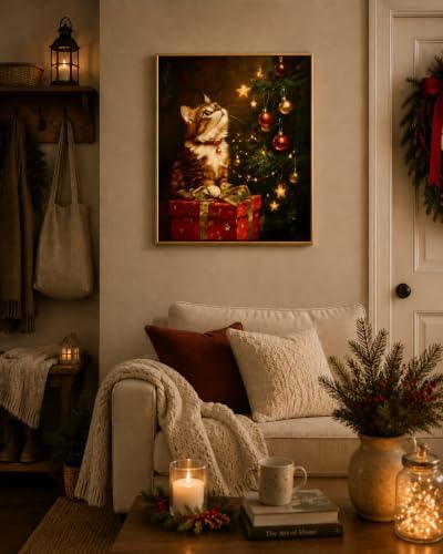 Christmas Cat Paint by Numbers Kits for Adults Beginner 12 x 16 Inch