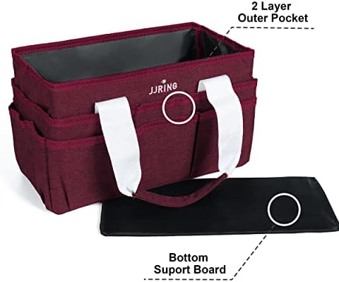 JJRING Craft Organizer Tote Bag Art Storage Caddy Dark Red | With Multiple Pockets For Sewing, Scrapbooking, School, Medical, And Office Supplies