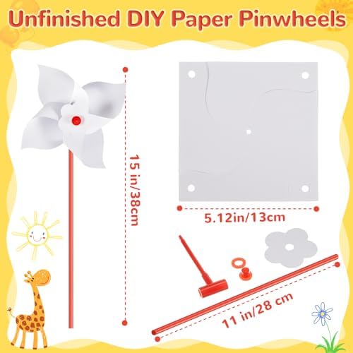 Simgoing 1200 Pcs DIY Pinwheels for Kids Party Favor Paper Summer Craft Kits Bulk White Pinwheels for School Art Group Activities Scare Birds Garden Party Supplies 250th Anniversary July 4 (5.12 Inch)