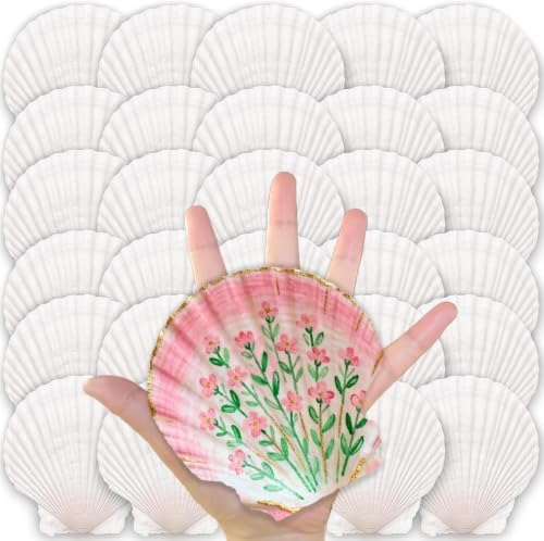 30PCS Large Natural Scallop Shells for Crafts, 4-5 in White Sea Shells, DIY