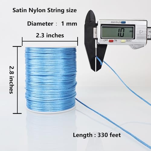 LUSTEMBER 330 Feet Satin Nylon String, 1 mm Silky Smooth Durable Nylon Cord for Jewelry Making, Bracelets, Beading, Necklaces, Macrame, Kumihimo, Rattail, and Chinese Knot Craft