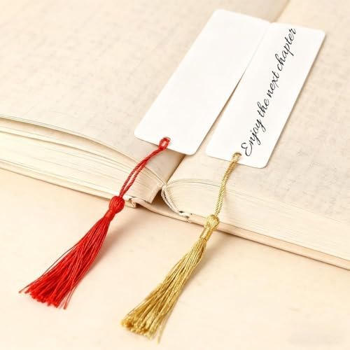 Blank Bookmarks with Colorful Tassels, 30pcs Cardstock Bookmark Blanks Kraft Paper Book Page Mark for DIY Crafts, Painting, School Projects, Gift Tag,6.5 * 2.2Inch