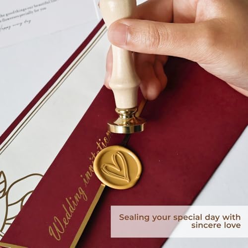 Heart Wax Seal Stamp, 3D Embossed Relief Carving Head and Wood Handle for Wax Seal Stamp Kit, Decor ffor Thanksgiving Card/Envelope/Gift Wrap/Wedding Engagement Party Invitation