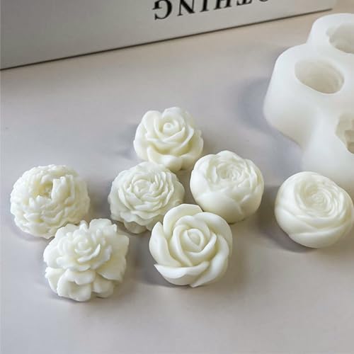 Wehous Flower Molds Silicone, 7 Cavity Rose Peony Fondant Mold for Jelly Chocolate Cake Decorating, 3D Candle Soap Silicone Mold Floral Epoxy Resin Casting Clay Mould Handmade Art Craft Accessories