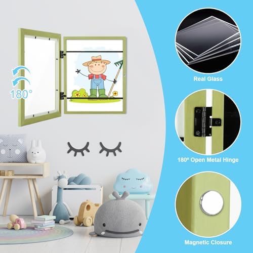 [2-Pack] Kids Art Frames, 8.5x11 Front Opening Kids Artwork Frames Changeable, Soft Yellow Green Artwork Display Storage Frame for Wall, Holds 50 Pcs, for 3D Picture, Crafts, Children Drawing, Hanging