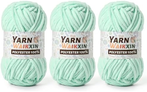 3 Aqua Green Soft Chenille Yarn for Crocheting, Fluffy Chunky Crochet Yarn for Baby Blanket, (10.58oz/393yds) Fuzzy Velvet Yarn for Amigurumi&DIY Puzzle、Crafts、Scarf