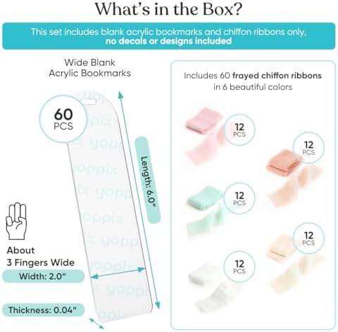 YOPPIX 60 Pieces Acrylic Bookmark Blanks- 6x2”Acrylic Bookmarks with 60 Pcs Ribbon for Reading Lovers DIY Crafts Hanging Tag Gifts Tag Price Tags, Graduation Back to School Gifts(Semicircle)