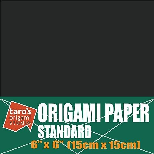 [Taro's Origami Studio] Standard 6 Inch One Sided Single Color (Black) 50 Sheets (All Same Color) Square Easy Fold Premium Japanese Paper for Beginner (Made in Japan)