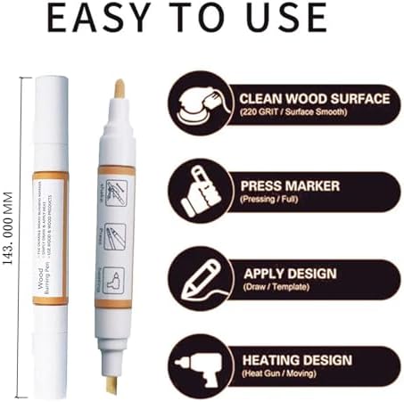 Wood Burning Paste Pen Kit 8pcs, 4OZ Wood Burning Gel with Pen, 6pcs Squeegees, Heat Activate Paste for Craft Stencil, Etching Cream Wood Burning Design for Beginners DIY on Wood, Canvas, Denim