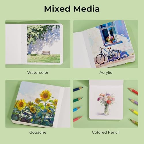 Watercolor Journal - 100% Cotton Hot Press Paper | 20 Sheets 40 Pages | 300GSM (140lb) | PU Leather Cover Watercolor Sketch Books for Artists Painting,Mixed Media 3.9 in x 3.9 in