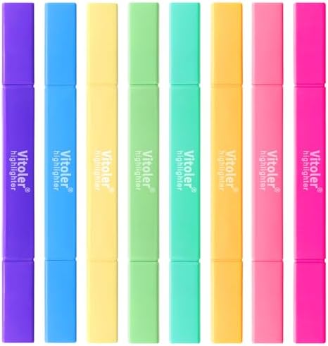 Vitoler Highlighters, Assorted Colors, 8 Pack Dual Tip Pastel Highlighters