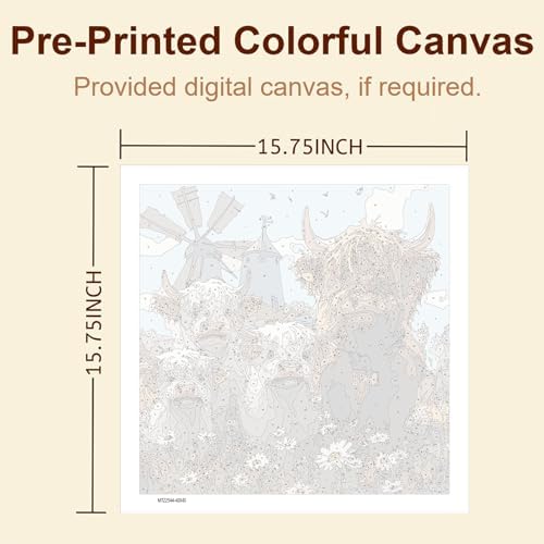 Gemozaic Highland Cow Paint by Numbers Kit for Adults, 16x16 in, Unframed