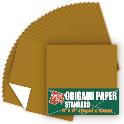 [Taro's Origami Studio] Standard 6 Inch One Sided Single Color (Ocher) 50 Sheets (All Same Color) Square Easy Fold Premium Japanese Paper for Beginner (Made in Japan)