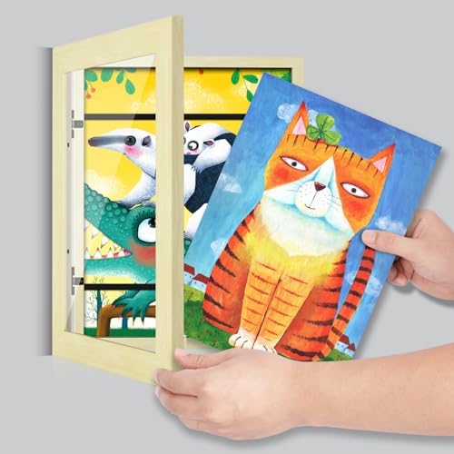 [2-Pack] Kids Art Frames, 8.5x11 Front Opening Kids Artwork Frames Changeable, Apricot Cream Artwork Display Storage Frame for Wall, Holds 50 Pcs, for 3D Picture, Crafts, Children Drawing, Hanging