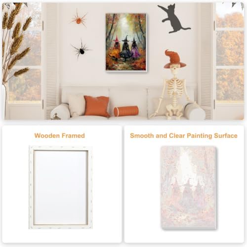 SENQAO Witch Paint by Numbers Kit for Adults Beginner, Fall Adult Paint by Number Kits on Canvas, DIY Acrylic Oil Easy Painting by Numbers for Home Wall Decor 8X12 inch (Fall Forest Witch)