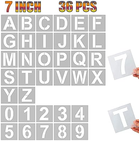YEAJON 36 Pcs Letter Stencils and Numbers, Alphabet Craft Stencils, Reusable Plastic Stencils for Painting on Wood, Wall, Fabric, Rock, Chalkboard, Signage, DIY School Art Projects (7 Inch)