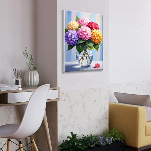 ATDMS Paint by Numbers Kit for Adults Flowers Paint by Number with Frame Hydrangea Paint by Number with Easel DIY Floral Oil Painting by Numbers for Gift Home Wall Decor 8x12 Inch