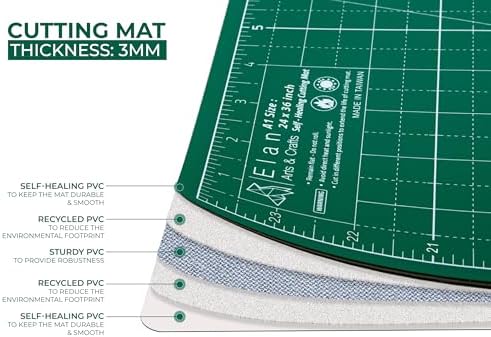 Elan Cutting Mat 36x60 Green, Extra Large Self Healing Cutting Mat 36 x 60 Inch, 5-Ply Craft Board Green, Hobby Board for Sewing and Quilting