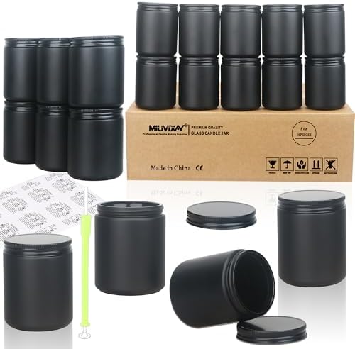 MILIVIXAY 20 Pack 8 OZ Thick Glass Matte Black Candle Jars with All Black Metal Lids-Bulk Empty Candle Jars for Making Candles-Canning Jar for Spice, Liquid, Sample- Dishwasher Safe.