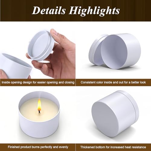 PCREGPAE 4OZ White Candle Tins Cans with Lids and Wicks for Making Candles
