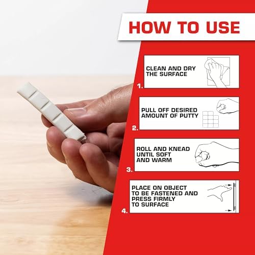 Loctite Eco Fun-Tak Mounting Putty, White, 6 oz Wallet Pack of 1 - Nontoxic, Reusable, Repositionable Adhesive for Posters & Décor, 240 Tabs, Multi-Surface