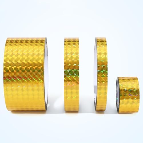 Self-Adhesive Holographic Reflective Tape Prism Tape Holographic Reflective Tape for Keep Birds Away, Craft Projects, DIY Art, Home, Daily Use (Gold, 1 Inch x 55 Yard)