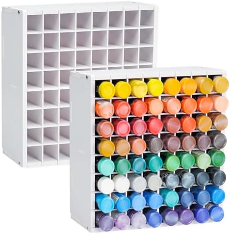 Krafetto 2 Pack 64-Grid Paint Organizer for 2 Oz Bottles, Wall Mount
