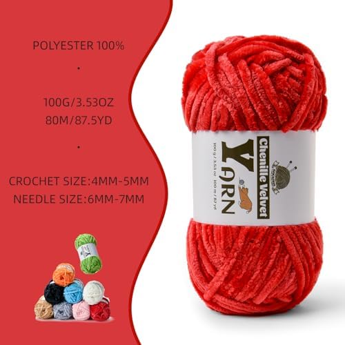 Chenille Crochet Red Yarn 1 Pack