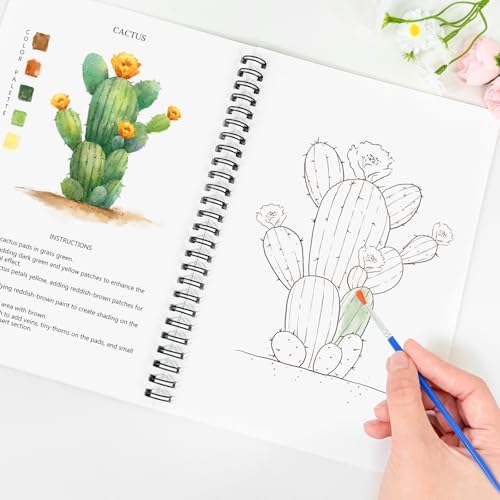 Watercolor Workbooks, 16 Colors Water Color Books Paint Set for Adults, Watercolor Coloring Book for Beginners, Water Color Workbook, 15 Beautiful Paintings for Beginners (Plants)