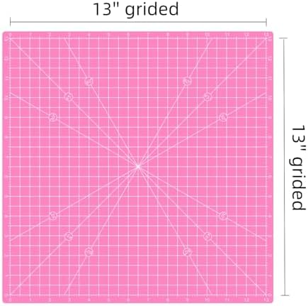 Rotating Self Healing Cutting Mat 14"x14" (13" Grid), Square Sewing Cutting Mat Board Perfect for Fabric Quilting & Art Projects, Pink