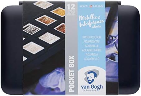 Van Gogh Watercolor Paint Set, Plastic Pocketbox, 12-Half Pan Specialty Metallic & Interference Colors Selection