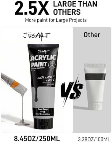 JusArt Gray Acrylic Paint, 8.45oz/250ml Large Tube,Rich Pigment Heavy Body