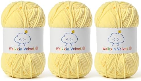 3 Pack Fluffy Chenille Yarn for Crocheting，Baby Yarn for Crocheting Soft，150g/5.28oz Velvet Amigurumi Yarn ，Fingering Weight Yarns for Crocheting Baby Blankets、DIY Craft.(3 Light Yellow)