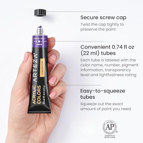 ARTEZA Acrylic Paint Set, 60 Colors, 22 ml Tubes, High-Viscosity