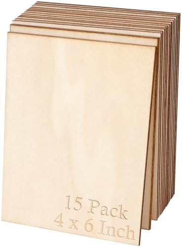 Blisstime 15PCS 4x6 Inch Wood Squares Unfinished Square Wood Pieces for Crafts,Painting, Writing, DIY Supplies, Engraving and Carving, Home Decorations (4x6 Inch 15Pcs)