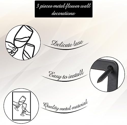 CHENGU 3 Pieces Metal Minimalist Abstract Woman Wall Art Line Drawing Wall Art Decor Single Line Female Home Hanging for Kitchen Bathroom Living Room