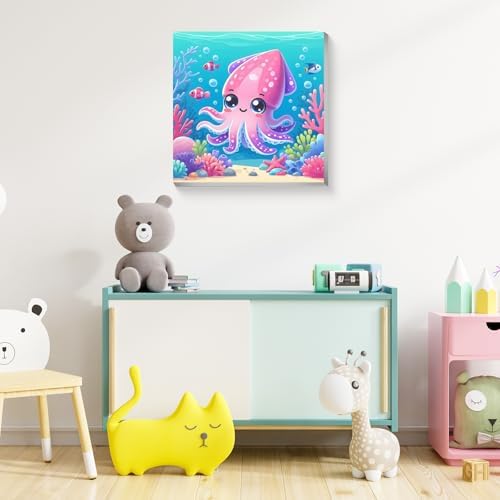 Reivworl Octopus Paint by Numbers Kit for Kids with Frame 8×8 inch