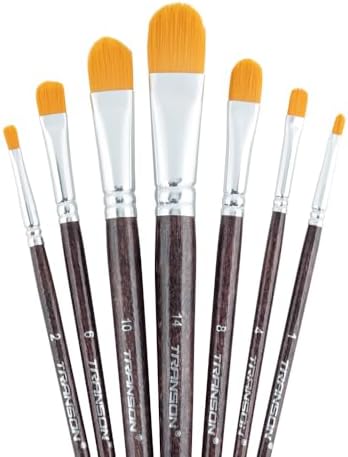 Transon 7pcs Artist Filbert Paintbrush Set for Acrylic Watercolor Gouache Oil and Body Painting