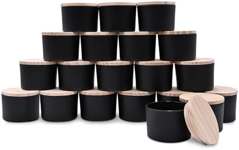 SHOWIN Thick Candle Jars for Making Candles 20 Pcs, 4 OZ Empty Jars with Wood Lids for Candle Making, Sample Container, Matte Black