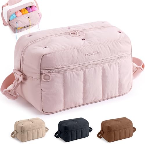 MYBAGZIGN Crochet Bag Organizer for Yarn & Hooks, Large Capacity Yarn Storage Bag with Yarn Holder Holes, Portable Crochet & Knitting Bag for Crocheting on the Go, Craft Travel Bag Gifts for Women