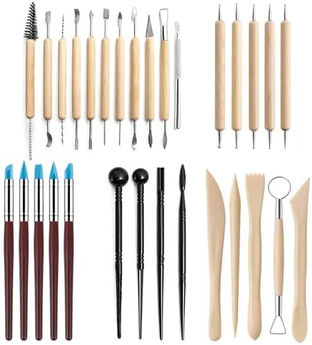30Pcs Clay & Pottery Tools Kit, Polymer Clay Sculpting Tools for Air Dry Clay, Multi-Function Clay Modeling, Carving, Shaping & Smoothing Tool for Pottery, Polymer Clay, Air Dry Clay & DIY Crafts