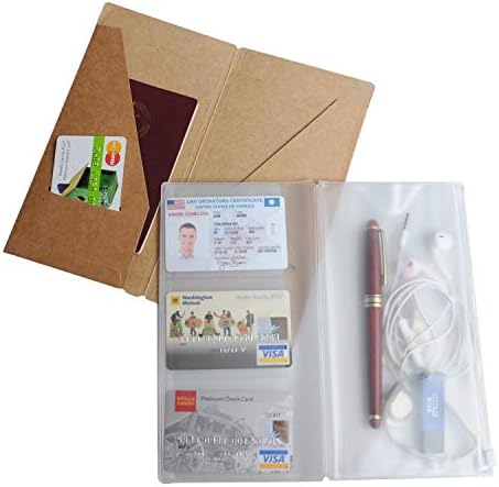 WANDERINGS Clear Zipper Case and Kraft Card Holder for Refillable Travel Journals - 4.25" x 8.25" (11 x 21cm) - Standard Regular Size