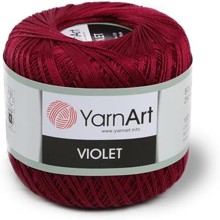 Yarn Art 1 Skein YarnArt Violet,100 Mercerized Cotton Yarn Threads Crochet Lace Hand Knitting Yarn Embroidery Arts Crafts (Cherry Red 112)