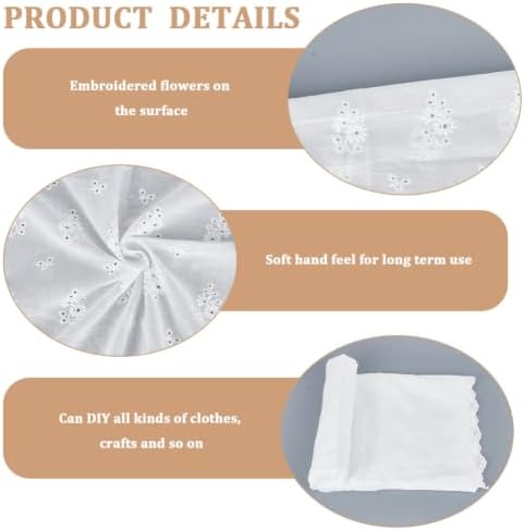 1.35M 35.83 Inch White Vintage Flower Scalloped Edge Embroidery Cotton Fabric by The Yard Floral Embroidered Lace Cloth Canvas Fabrics for Sewing Making Wedding Decor Clothing Accessories