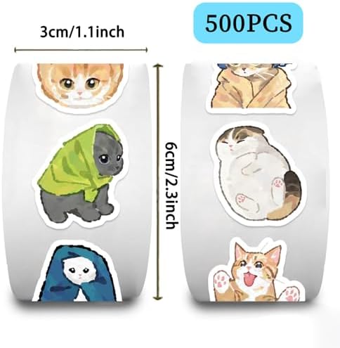 500Pcs Cat Stickers Waterproof Vinyl Decals for Water Bottles