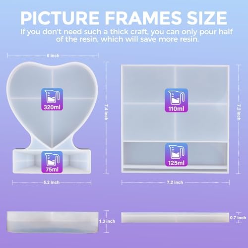LET'S RESIN Picture Frame Resin Molds,Large Unique Silicone Molds for Photo Frame,Rectangle & Heart Shape Epoxy Molds for DIY Home Decor,Handmade Gifts | for Photo Frame,Large Unique Epoxy Molds for DIY Home Decor,Handmade Gifts