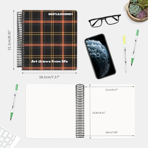 Hardcover Sketchbook,7.2"x8.3"Spiral Bound Drawing Pad,Black Grid